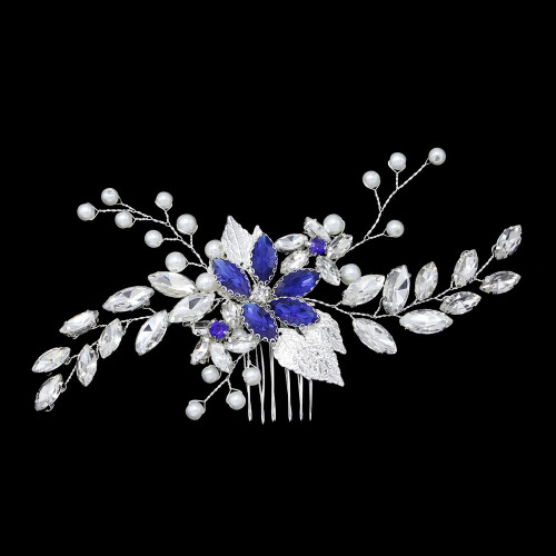 Épingles à cheveux de mariée en cristal, perle, or et strass bleus