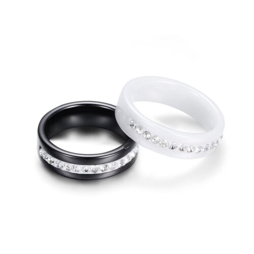 Women's Ceramic Ring with Cubic Zirconia Inlay Size 6 1