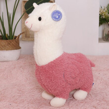 Coussin en peluche alpaga rose, 28 cm