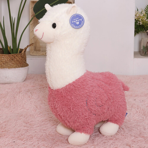 Coussin en peluche alpaga rose, 28 cm