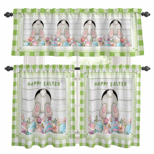 Easter Kitchen Curtains and Valances Set White Rabbit Pink