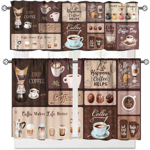 Ensemble cantonnière de café marron rustique 3 pièces