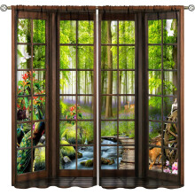 Rideaux occultants thermiques 3D motif forêt printanière, style paysage.