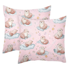 Housses de coussin décoratives Loutre de mer rose 45 x 45 cm (lot de 2)