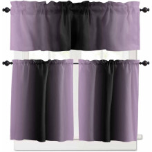 Rideaux de cuisine dégradés violet et noir, à œillets, ensemble de 24