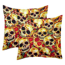 Grappige kussenhoes met pizza-schedelmotief van fluweel, 20x20 inch.