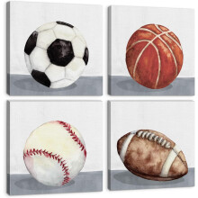 Ensemble de toiles décoratives murales sur le thème du sport pour chambre de garçon, 30 x 30 cm
