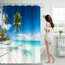 Rideau de douche vert tropical 180180cm, motif plage et océan