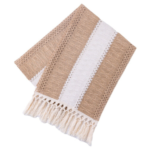Chemin de table bohème en macramé 274 cm (108 pouces) à pompons rustiques