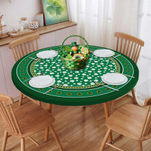 Elastisch rond tafelkleed met klavermotief, waterbestendig.