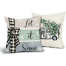 Housses de coussin de Noël en coton et lin, 50 x 50 cm, lot de 2