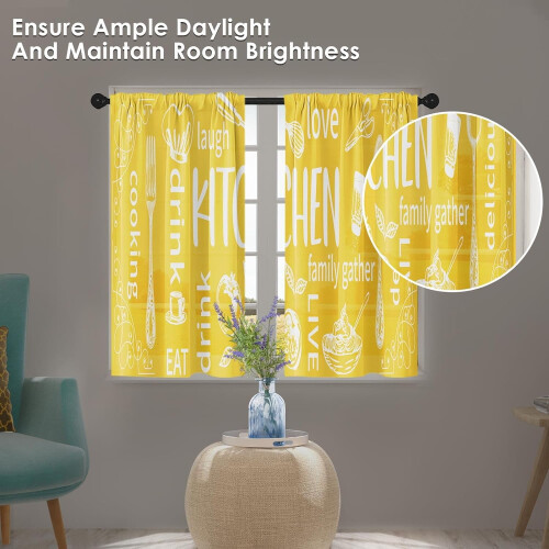 Yellow Kitchen Curtains Set of 2 36 Inch Modern White 1
