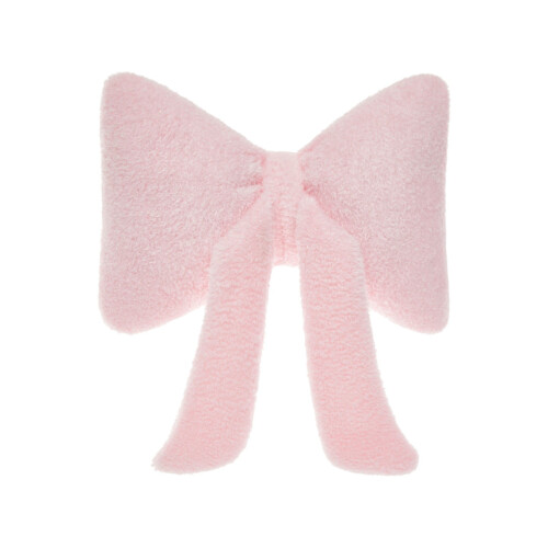 Coussin décoratif à nœud papillon, peluche rose douce
