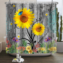 Rideau de douche rustique en bois Ă fleurs jaunes 183 x 198 cm