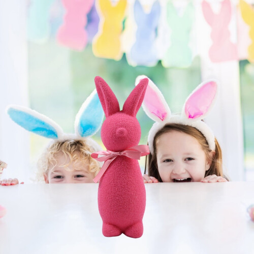 Easter flocked bunny statue with bow tie 1 piece
