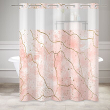 Rideau de douche Mizhona en marbre rose et or, sans crochets, 180 x 218 cm