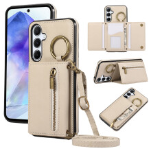 Samsung Galaxy A35 crossbody wallet case beige PU leather