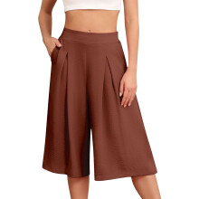 Damen Caprihose mit weitem Bein, hoher Bund, leicht, braun