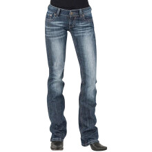 Damen-Stretchjeans aus besticktem Denim mit mittelhohem Bund, dunkelblau