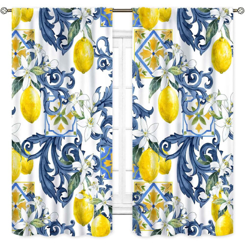 Yellow Lemon Kitchen Curtains Vintage Retro Fruit Pattern 1
