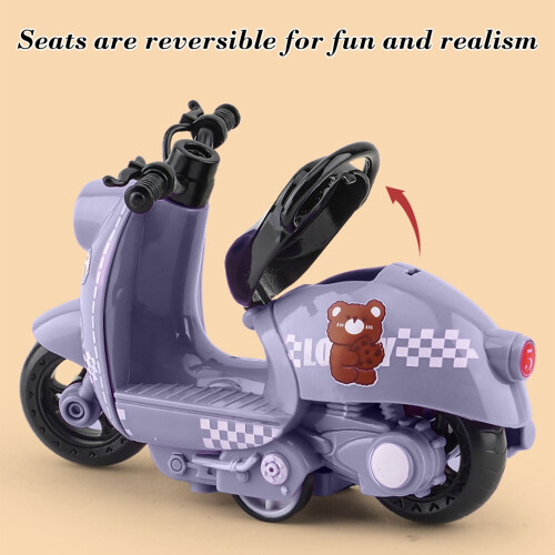 Pull Back Motorcycle Toy for Kids 3+ with Flip-Up Seat and 2
