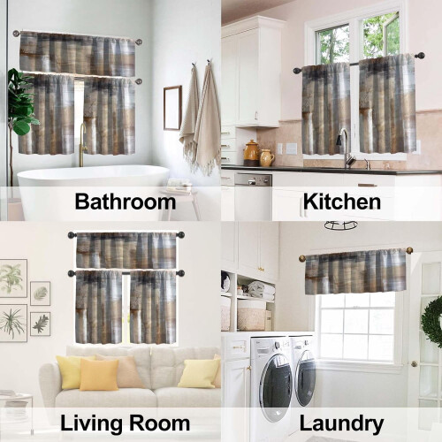 Kitchen Curtains Set Brown Beige 3-Piece Tiers and Valances 2