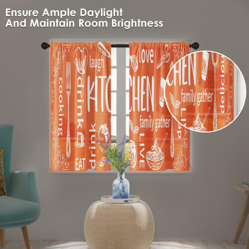 Orange and White Kitchen Curtains Modern Short Tier Set of 2 1