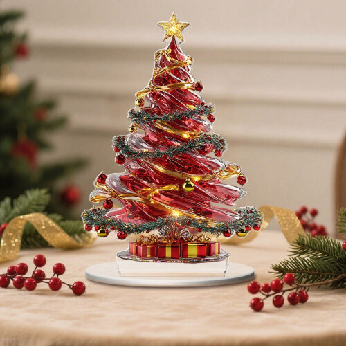 Christmas Tree Figurine Glass Ornament 2D Mini Clear