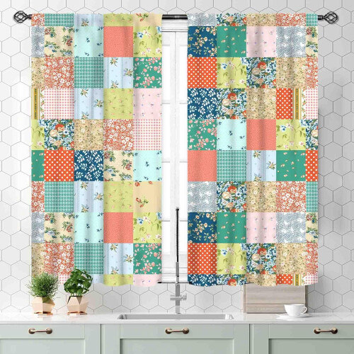 Boho Floral Patchwork Curtains Vintage Wildflower Pattern 2 2