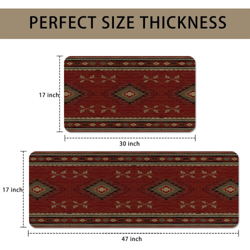 Red Western Kitchen Rugs Set of 2 Farmhouse Boho Rustic 1