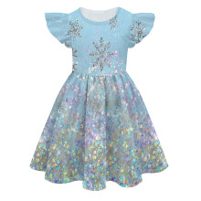 Girls' Milk Silk Ruffle Sleeve Summer Dress Gold Tulle Size