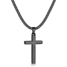 Men's Black Cross Necklace Stainless Steel Pendant 16-24