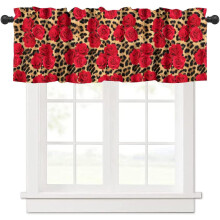 Leopard Valance Curtain with Red Rose and Cheetah Pattern