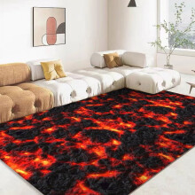 Volcano-themed area rug red nonslip floor mat