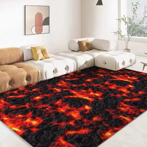 Volcano-themed area rug red nonslip floor mat