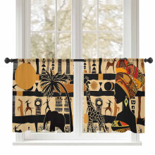 Sheer Curtains African Giraffe Elephant Beige Voile 52"W x