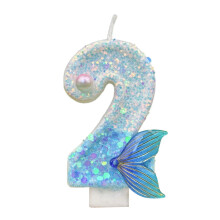 Mermaid Birthday Candles Glitter Cake Topper 2.9x1.5 in