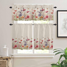 Floral Kitchen Curtains Set with Valances 36 inch Rod Pocket