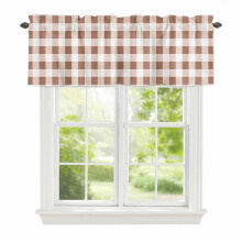 Plaid Curtain Valance Brown White Square 42x12in Rod Pocket