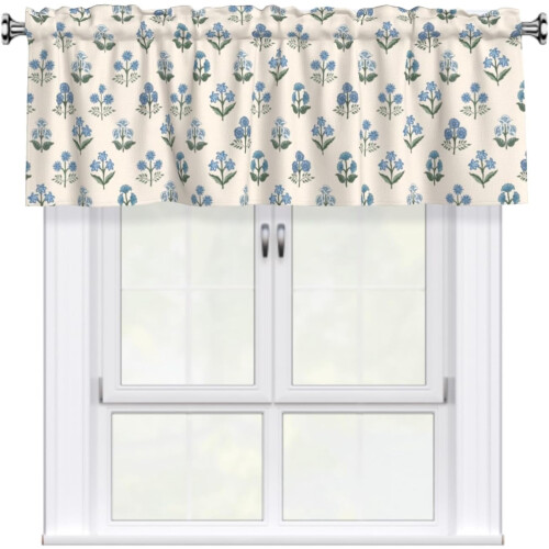 Spring Vintage Blue Floral Kitchen Valance Botanical