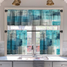 Turquoise blackout kitchen curtains tiers and valances set