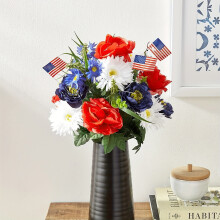 Bouquet de fleurs artificielles patriotiques rouge, blanc et bleu (11 pièces)