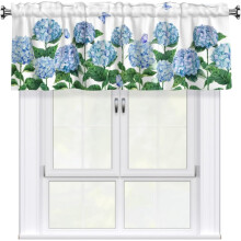 Hydrangea Kitchen Valance Blue Floral Curtains 54x18 inch