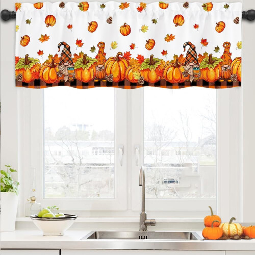 Fall Valance Curtains Pumpkin Gnome Design 54x18 inch