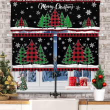 Christmas Tree Kitchen Curtains Set of 3 Rod Pocket Tiers