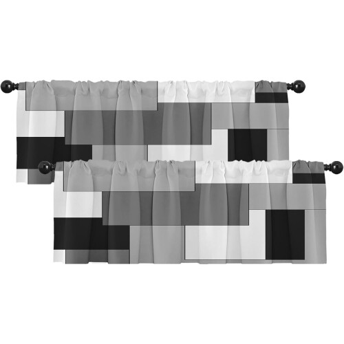 Emvency Geometric Valances Grey Black 2-Pack Adjustable Rod