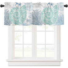 Ocean Blue Seashell Coral Valance Rod Pocket 54x18 Inch