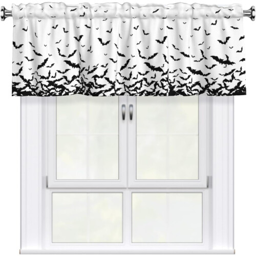 Halloween Bat Window Valance Black White 54x18 Inch