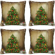 Ensemble de 4 coussins décoratifs de Noël, housse en peluche, 50 x 50 cm