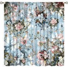 Rose Curtains Pink White Botanical Print 42x84 Inch Pair